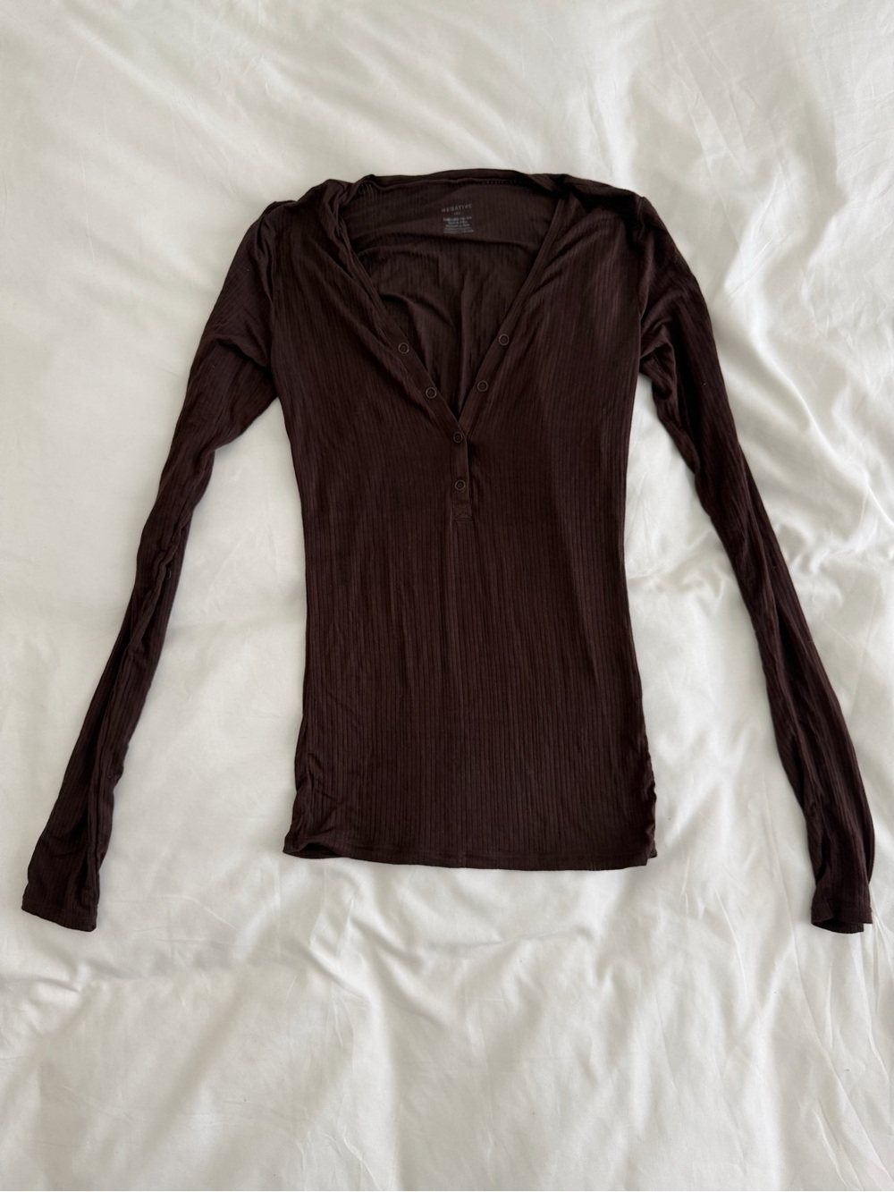Negative Underwear Ribbed Long Sleeve Henley Pajama Set in Chocolate Brown - Picture 5 of 7